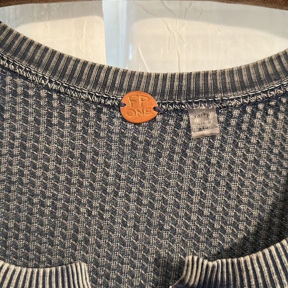 fp XS One Jolene Waffle Knit Stone Washed Blue Tiered Long Sleeve Dress - Picture 10 of 16